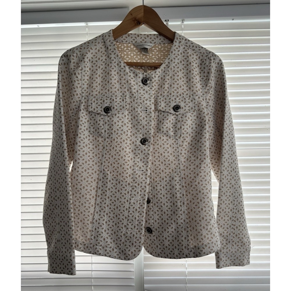 Christopher & Banks Eyelet White & Tan Blazer Jacket Sz S Cotton Blend Casual